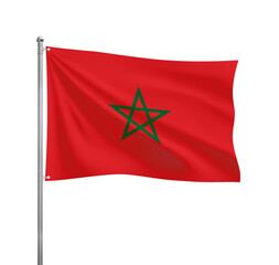 Morocco flag waving in the wind on a silver pole, isolated on transparent background