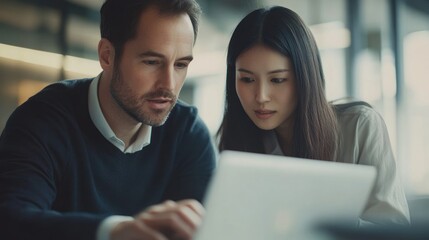 Two Focused People in Front of a Laptop in a Warm and Calm Atmosphere