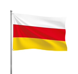 South Ossetia flag waving in the wind on a silver pole, isolated on transparent background