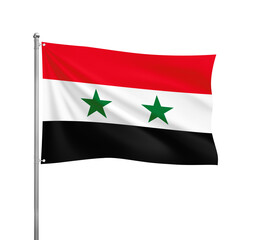 Syria flag waving in the wind on a silver pole, isolated on transparent background