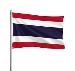 Thailand flag waving in the wind on a silver pole, isolated on transparent background