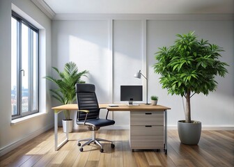 A minimalist office space with clean lines, simplicity, and a touch of modernity, where functionality meets aesthetics in a 25-square-meter Urtica studio.