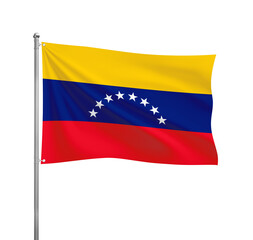 Venezuela flag waving in the wind on a silver pole, isolated on transparent background