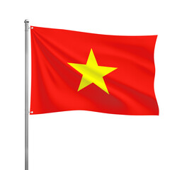 Vetnam National flag waving in the wind on a silver pole, isolated on transparent background