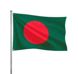 Bangladesh flag waving in the wind on a silver pole, isolated on transparent background