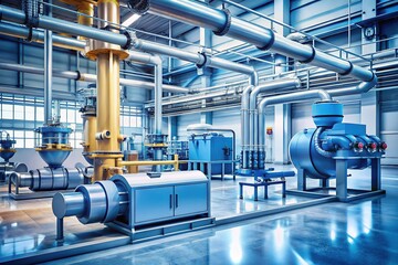 A modern factory hums with efficiency as machines operate in harmony, processing products at optimal rates, exemplifying the flow capacity equation's impact on productivity.