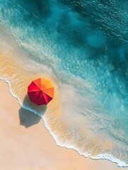 Obraz premium Aerial View of Sun Umbrella on Beautiful Summer Beach with Clear Space