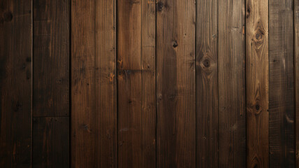 Naklejka premium Fond de planche de bois marron foncé, papier peint. Vieux fond en bois texturé foncé grunge, la surface de la vieille texture de bois brun, vue de dessus lambris en bois de pin brun. 