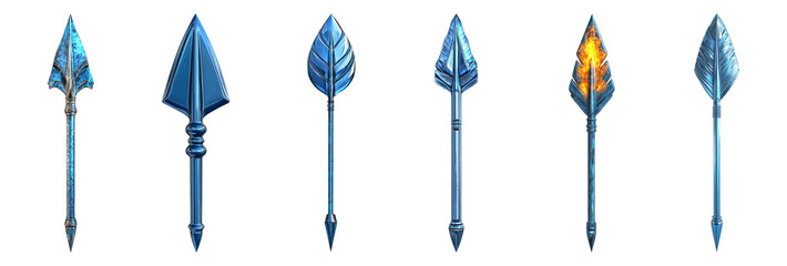 Naklejka premium Metallic arrows with ornate tips in different shapes isolated on transparent background