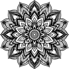 Fototapeta premium Detailed mandala design with a large flower at its center