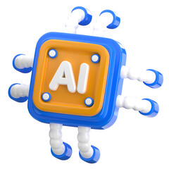 3D illustration of an artificial intelligence processor. 3d render machine learning chip isolated icon.