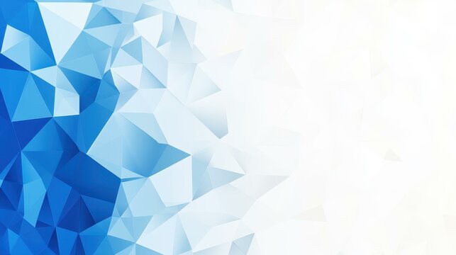 Vibrant blue and white low poly triangle background ideal for web banners, presentations, and modern card designs.