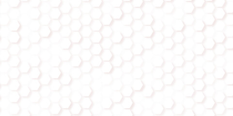 Wall of white hexagons background wallpaper with copy space. 3d render illustration. White gray diagonal background of textured structure.