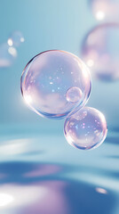 Naklejka premium Water bubbles on blue background