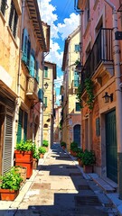Fototapeta premium anime street in italy anime style high-quality for wallpaper background
