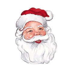 Watercolor Painting of African Santa Claus Face
