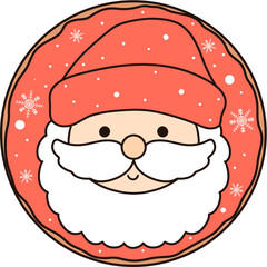 Groovy retro christmas cookie with santa claus clipart Trendy hippie cartoon doodle drawing food art illustration
