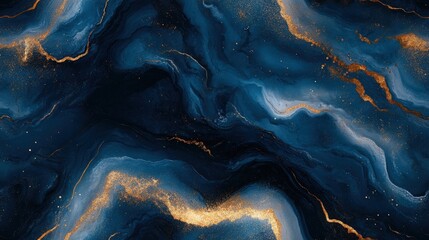 Obraz premium Abstract dark blue and gold marble texture background. Fluid art pattern with flowing lines and shimmering details.