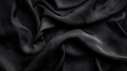 Fototapeta premium Black satin fabric with a luxurious, smooth texture, perfect for elegant fashion or as a backdrop for stunning product photography, background and wallpaper.