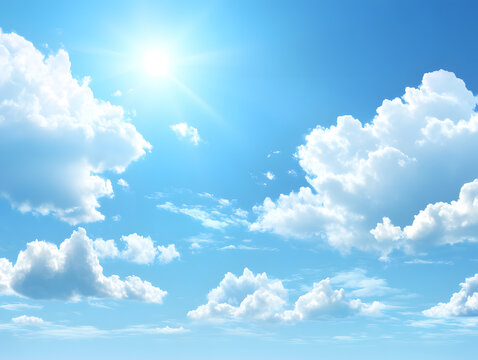 晴天の太陽と青空で白い雲の素材　晴れ　快晴