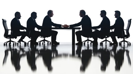 Partners in Progress - Double Exposure of Executives Shaking Hands in Agreement over Conference Table, Generate Ai
