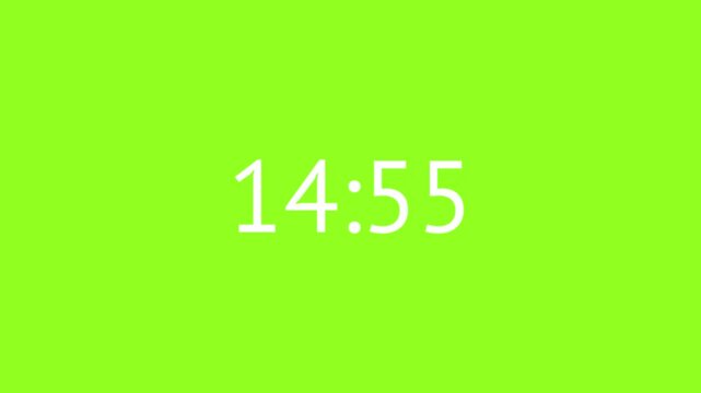 15 Minute Countdown Timer, White Numbers on Green Screen Chroma Key