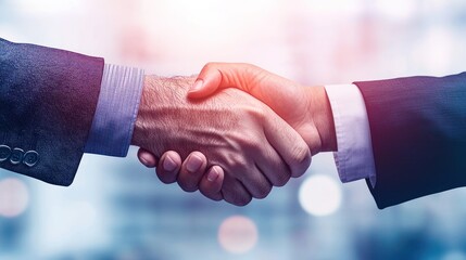 In sync business professionals discussing strategy with handshake overlay for teamwork and strategic trust concept., Generate Ai