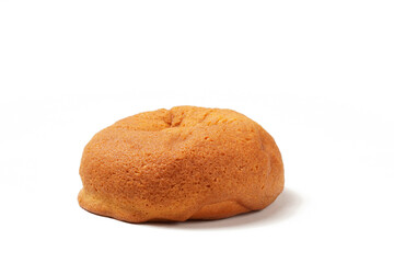 A soft coffee bun with a crispy, brown coffee-flavored topping and butter filling, photographed against a white background. Perfect as a snack.