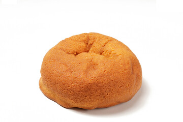 A soft coffee bun with a crispy, brown coffee-flavored topping and butter filling, photographed against a white background. Perfect as a snack.