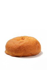 A soft coffee bun with a crispy, brown coffee-flavored topping and butter filling, photographed against a white background. Perfect as a snack.