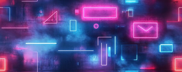 Fototapeta premium Abstract futuristic neon shapes background in blue and pink tones, perfect for tech, digital, and virtual designs.