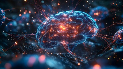 Futuristic Brain-Computer Interface Visualization with Glowing Neural Network and Synapses