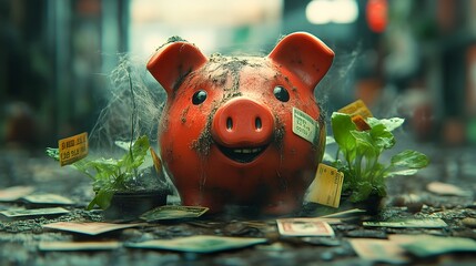 Obraz premium Struggling Finances:A Surreal Depiction of Economic Hardship and Resilience