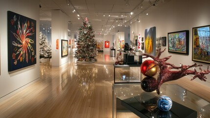 Vibrant Holiday Art Gallery Filled with Festive Decor