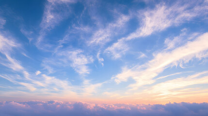 朝焼けの太陽と青空で白い雲の素材 Generative AI