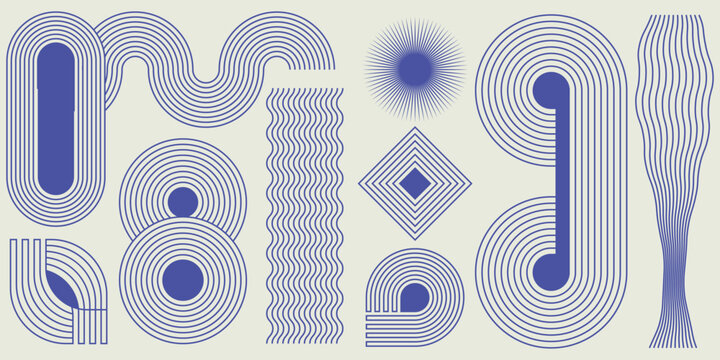 Set of abstract Boho shapes with line. Abstract aesthetic boho shape element. Abstract aesthetic boho textured background with line and stripes. Minimalist geometric patterns. Boho