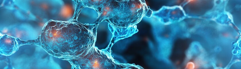 Close-up of blue neural networks with glowing nodes, illustrating the complexity of the brain's communication system.