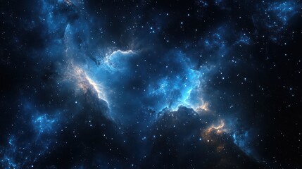 Naklejka premium Starry sky, dark background, light blue nebulae on the left and right sides of the screen