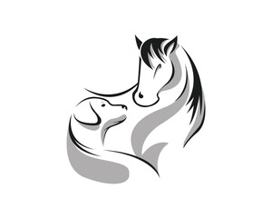black white dog and horse illustration art design