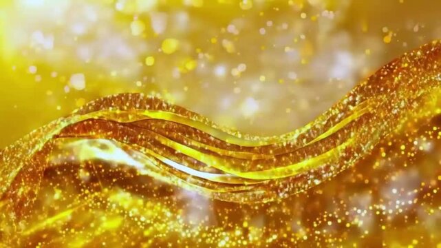 Abstract creative template. Gold yellow, wavy lines flowing dynamic swirl abstract with bokeh glitter sparkles background vibrant colors wallpaper 