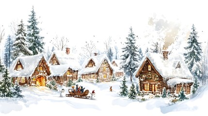 Enchanting Winter Solstice in Rustic Wooden Lodges with Snow Covered Forest