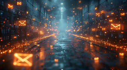 Obraz premium a digital art piece that appears to be a futuristic cityscape at night.