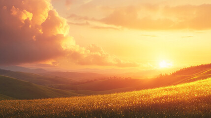 Obraz premium Sunset over rolling hills.