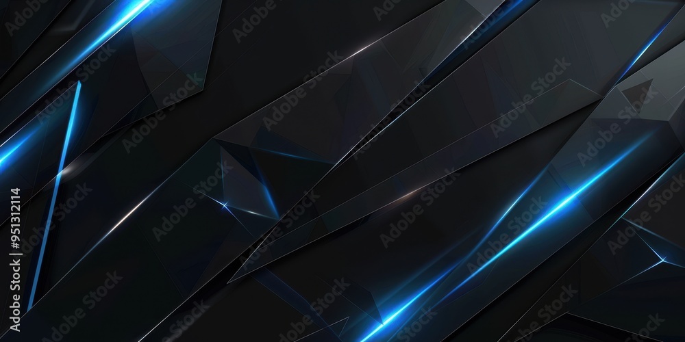 Aufkleber abstract black and blue geometric pattern with glowing lines