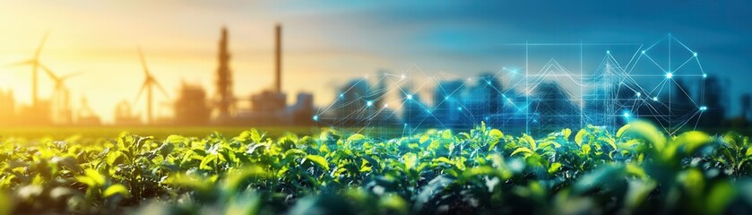 A financial report showing growth in renewable energy, with a background of a bioenergy plant