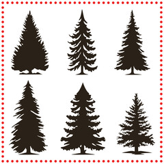 Collection of evergreen tree silhouettes, ideal for natural decor and eco friendly designs.