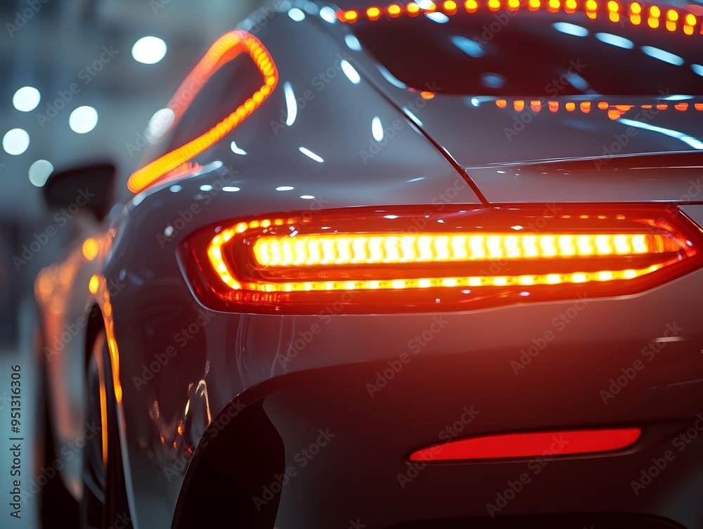 Wall mural Close up of Sleek LED Tail Lights on a High Performance Luxury Car at Night