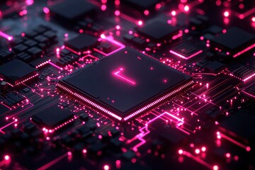 Obraz premium A Close-Up View of a Circuit Board with Glowing Pink Lines
