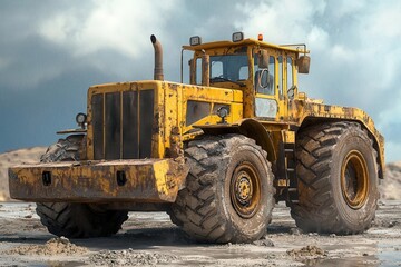 Fototapeta premium Construction equipment, heavy machinery with dirt and grime, 3D illustration