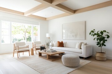 Cozy Scandinavian Living Room with Oak Beams in Warm Modern Style